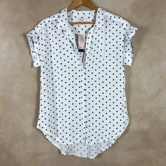PER SE Short Sleeve Polka Dot Button-front Top NWT SMALL - Picture 6 of 9